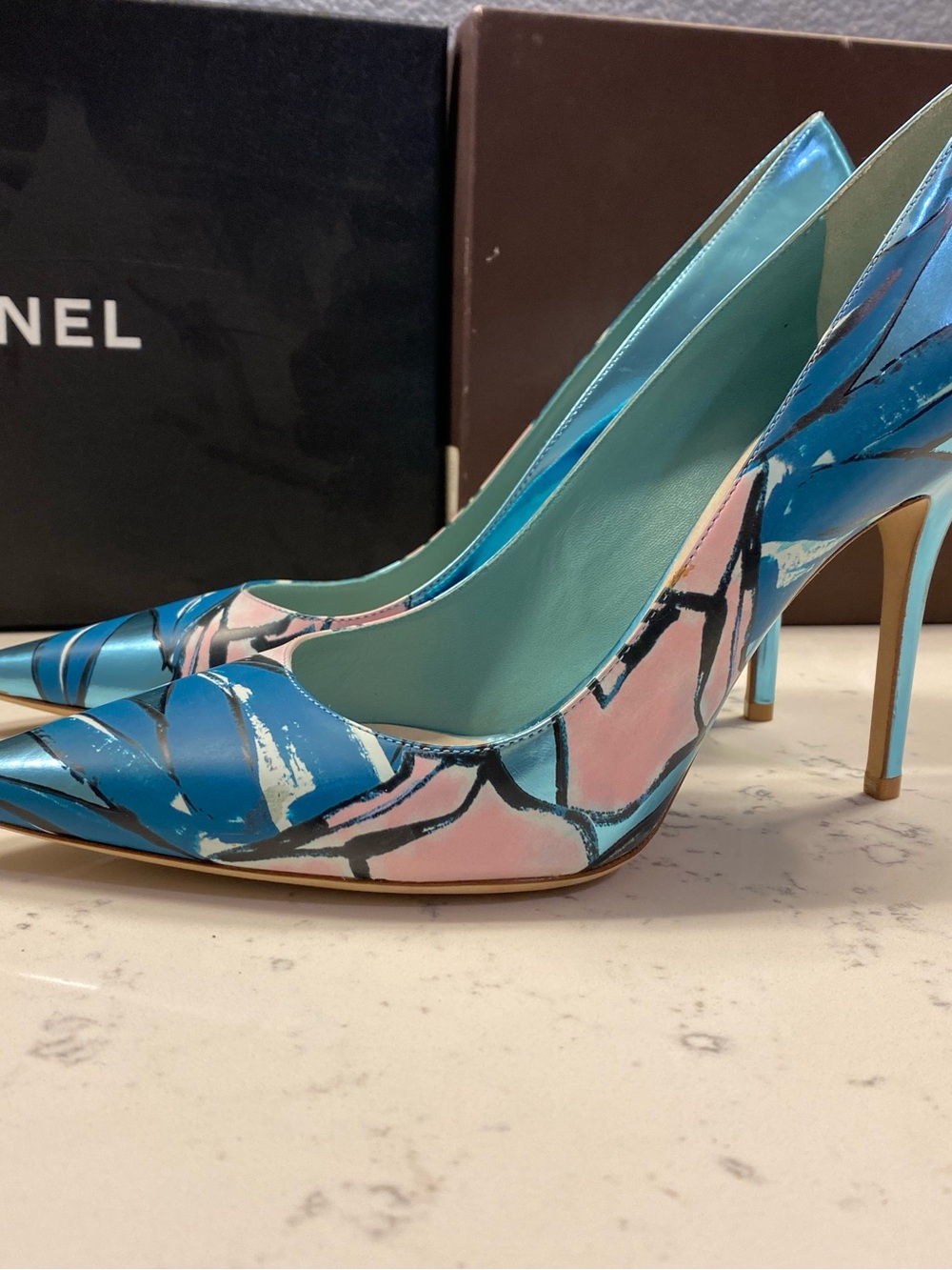 Dior Blue & Pink Metallic Leather Pointed-Toe Stiletto Pumps Size 40.5 - Picture 6 of 9